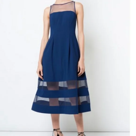 Aidan Mattox | Dresses | Nwt Womens Aidan Mattox Crepe Mesh Fit Flare Dress  Color Navy Size Us 4 | Poshmark